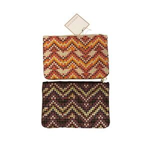 Shirahleah Set of Beaded Zig Zag Wool‎ Pouches Clutch Embellished Hand Bag Boho